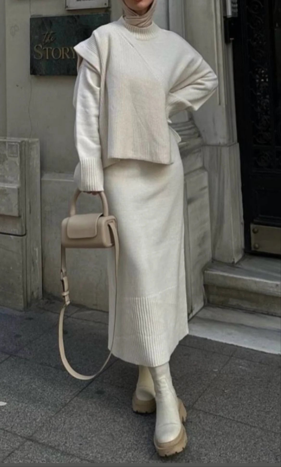 Damen Zweiteiler, Strickkleid mit Strickweste