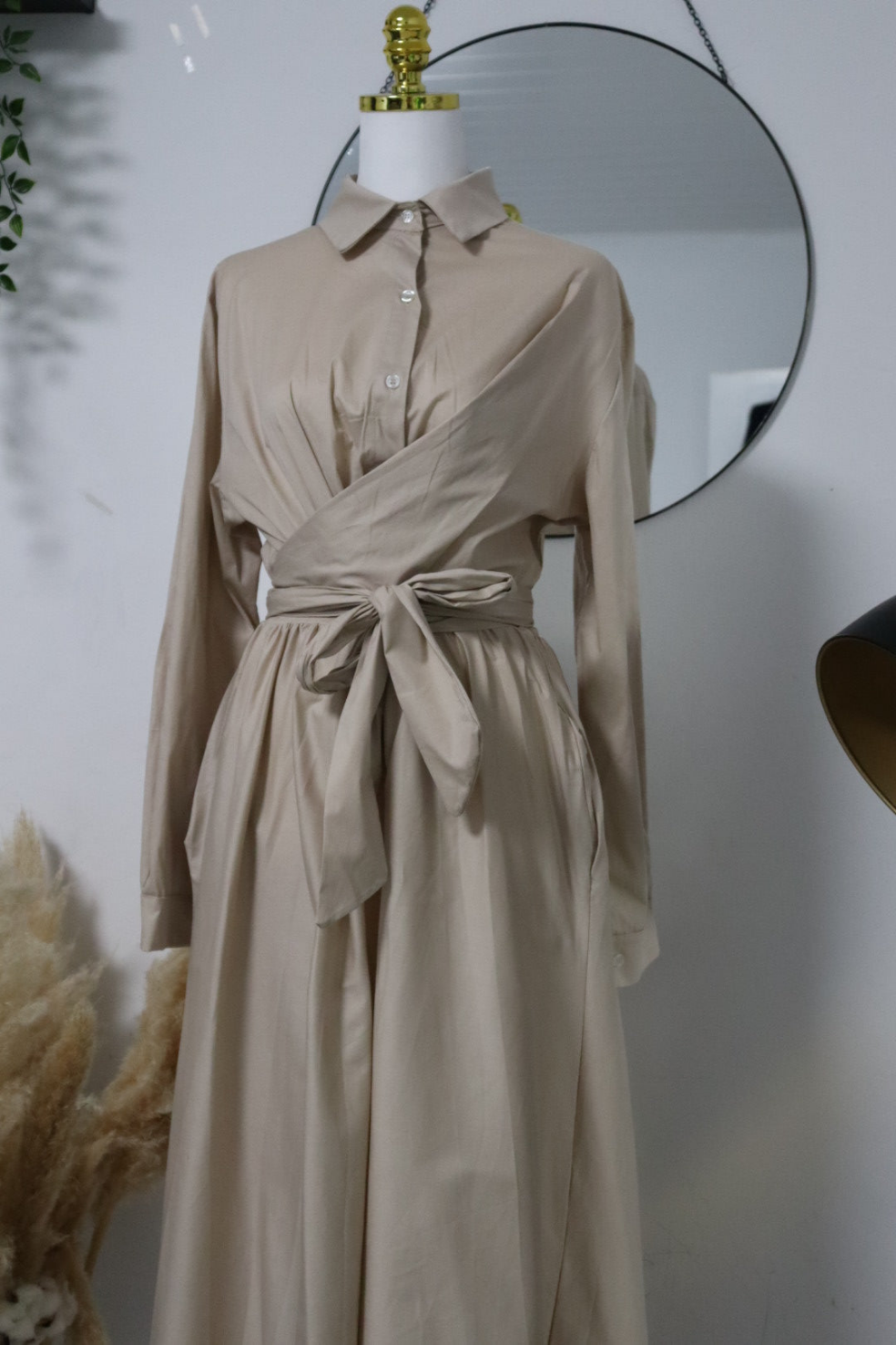 Damen Hemdkleid mit bindung und mit Taschen