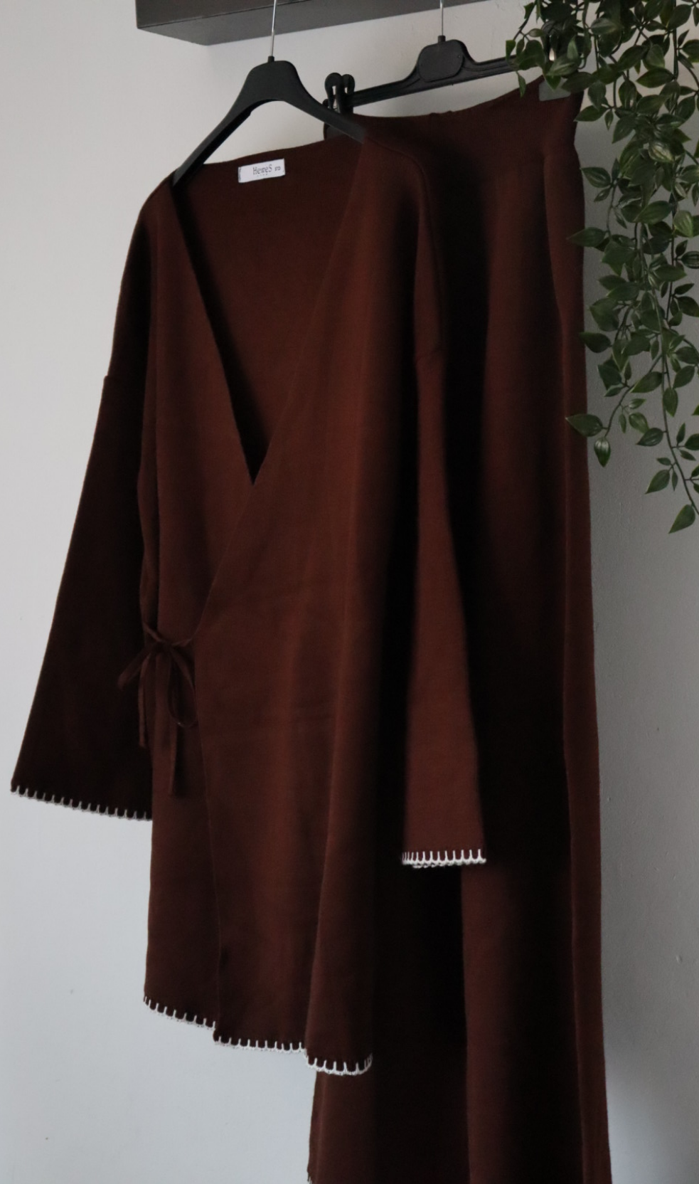 Damen Zweiteiler, Strick Oberteil/Hose Set mit Seitenbindung