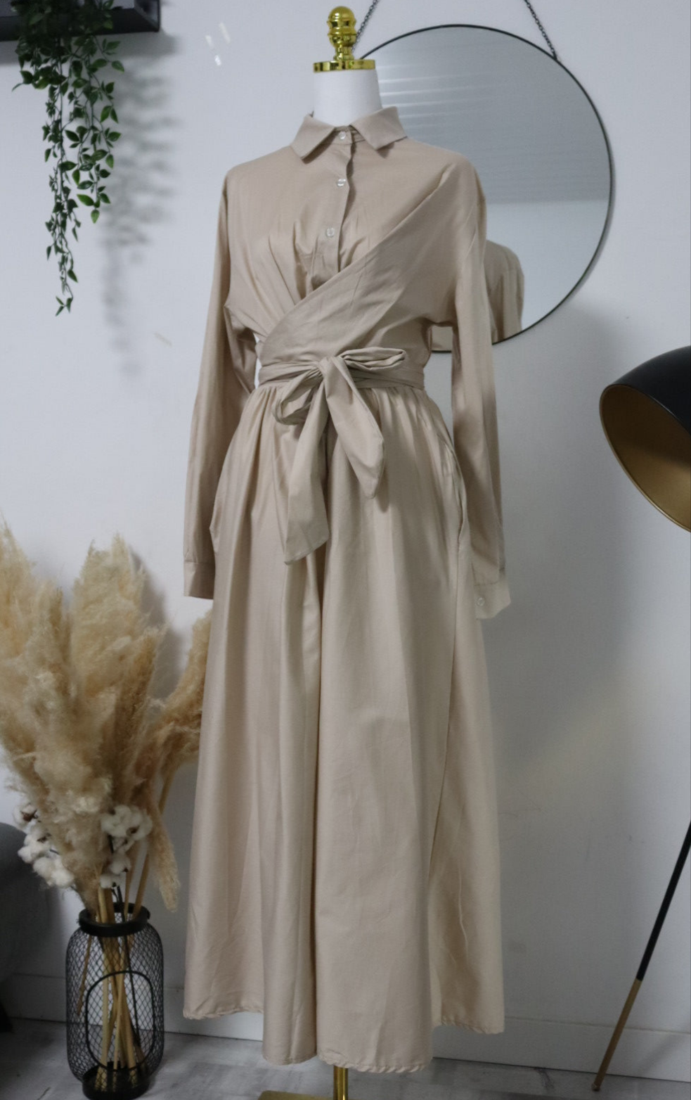 Damen Hemdkleid mit bindung und mit Taschen