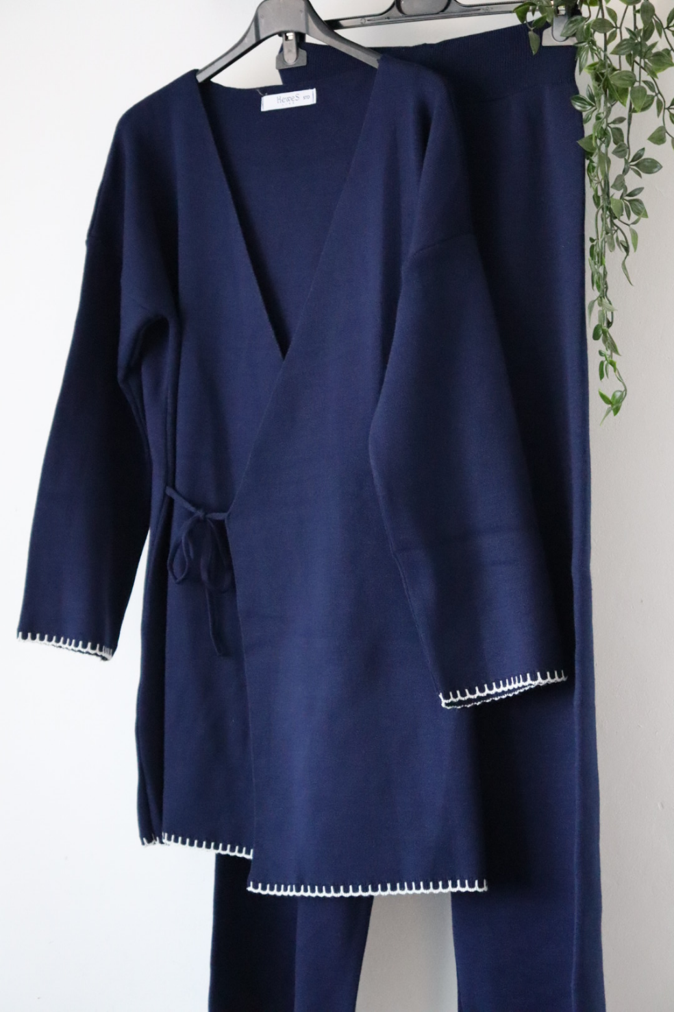 Damen Zweiteiler, Strick Oberteil/Hose Set mit Seitenbindung