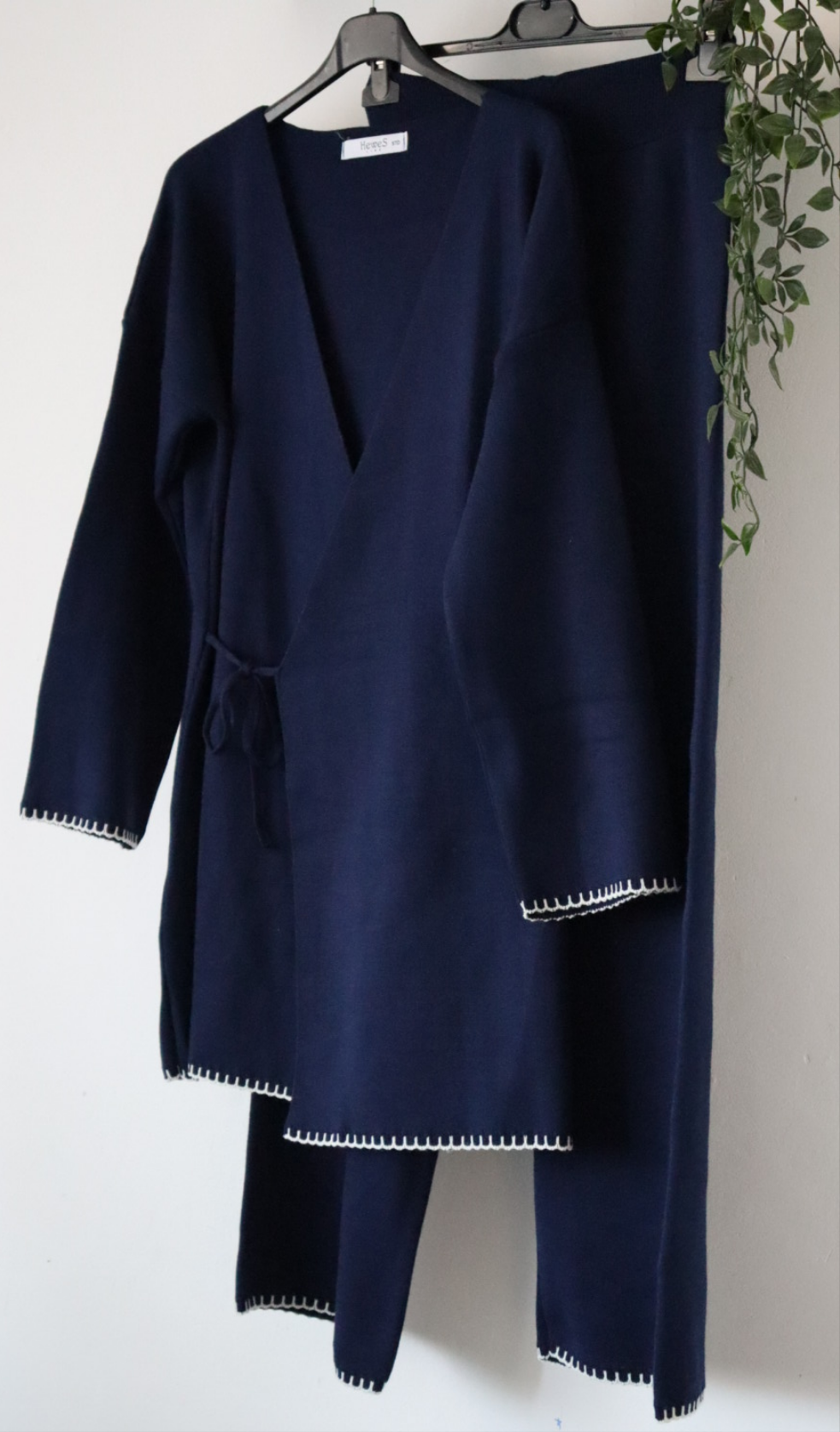Damen Zweiteiler, Strick Oberteil/Hose Set mit Seitenbindung