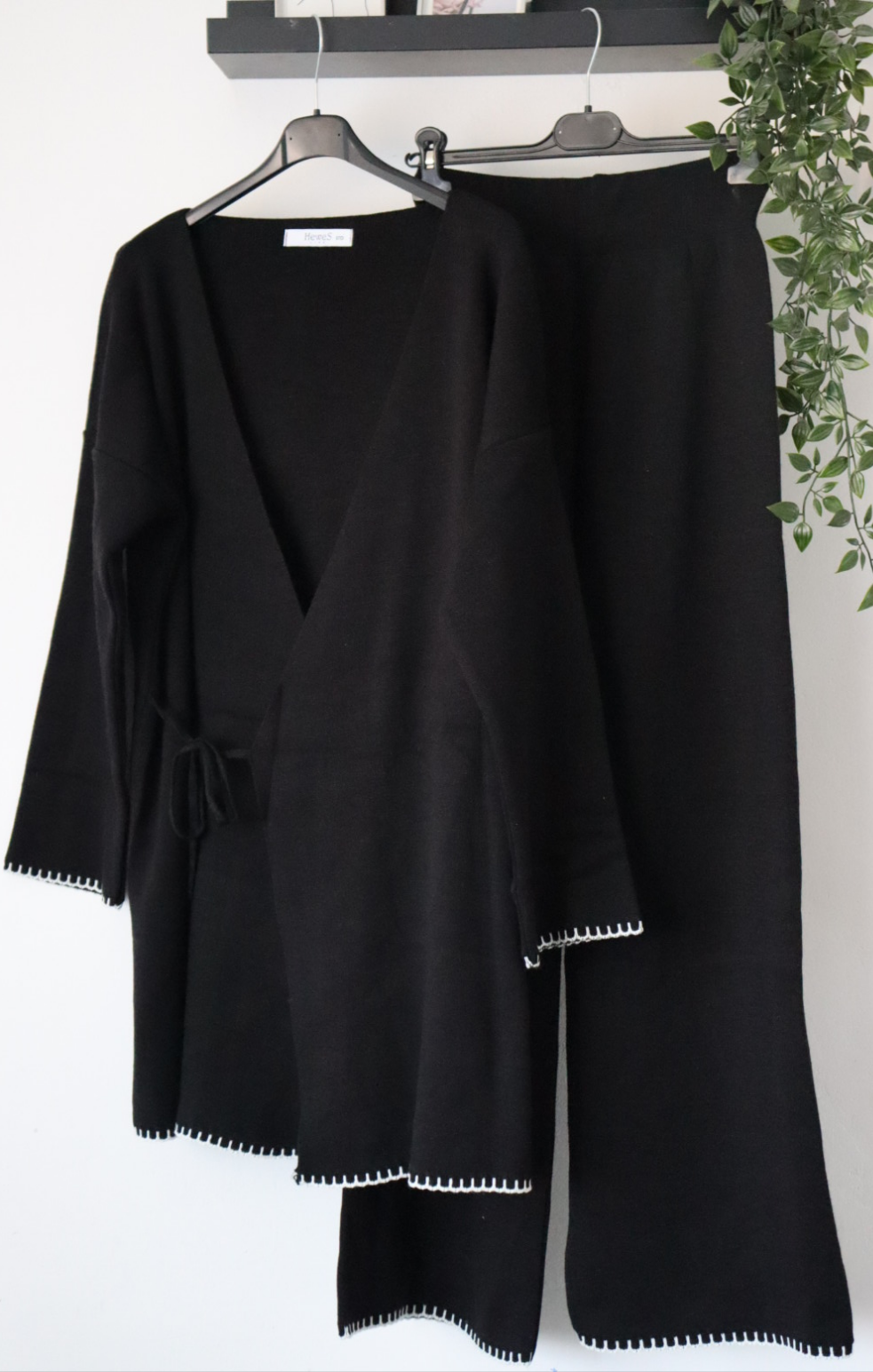 Damen Zweiteiler, Strick Oberteil/Hose Set mit Seitenbindung