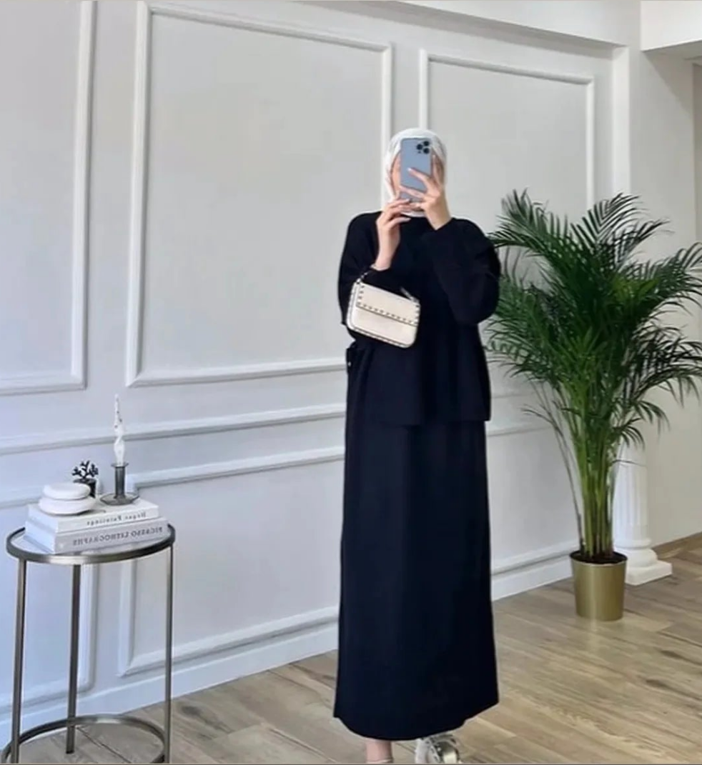 Damen Zweiteiler, Strickkleid mit Strickweste