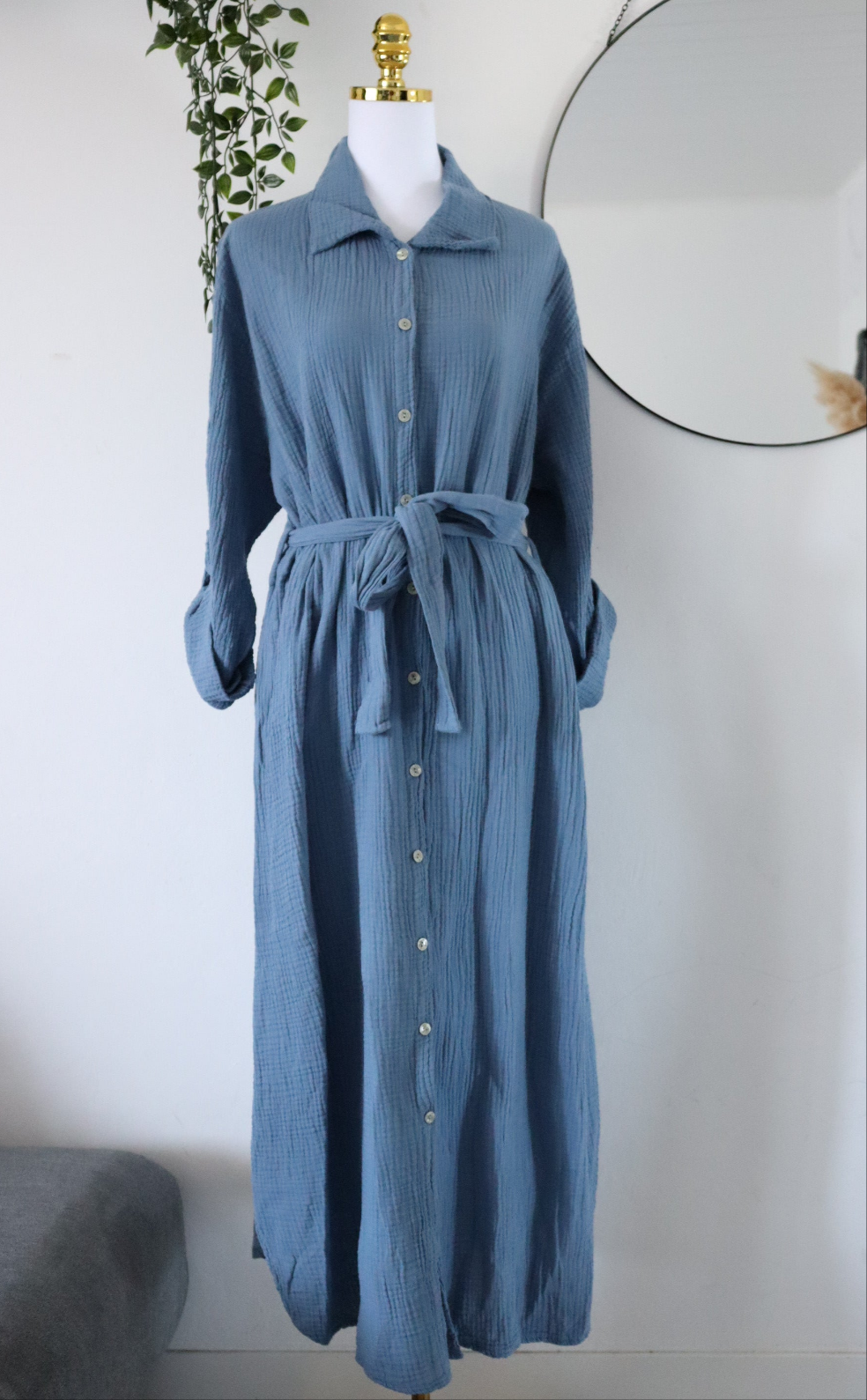 Damen Musselin- Blusenkleid