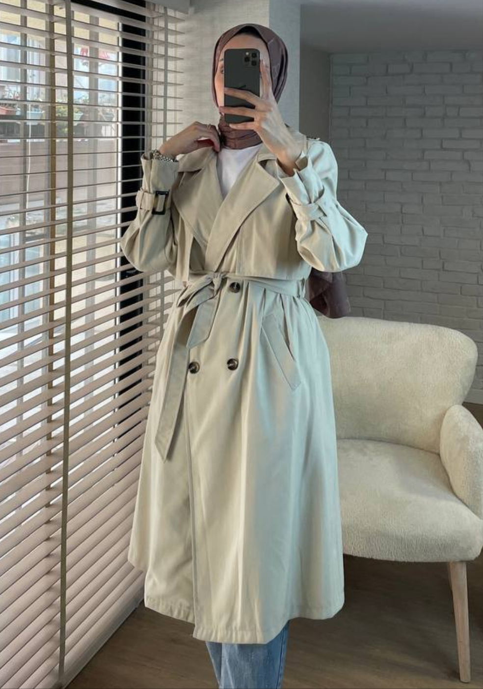 Damen dünn gestreifter Trenchcoat