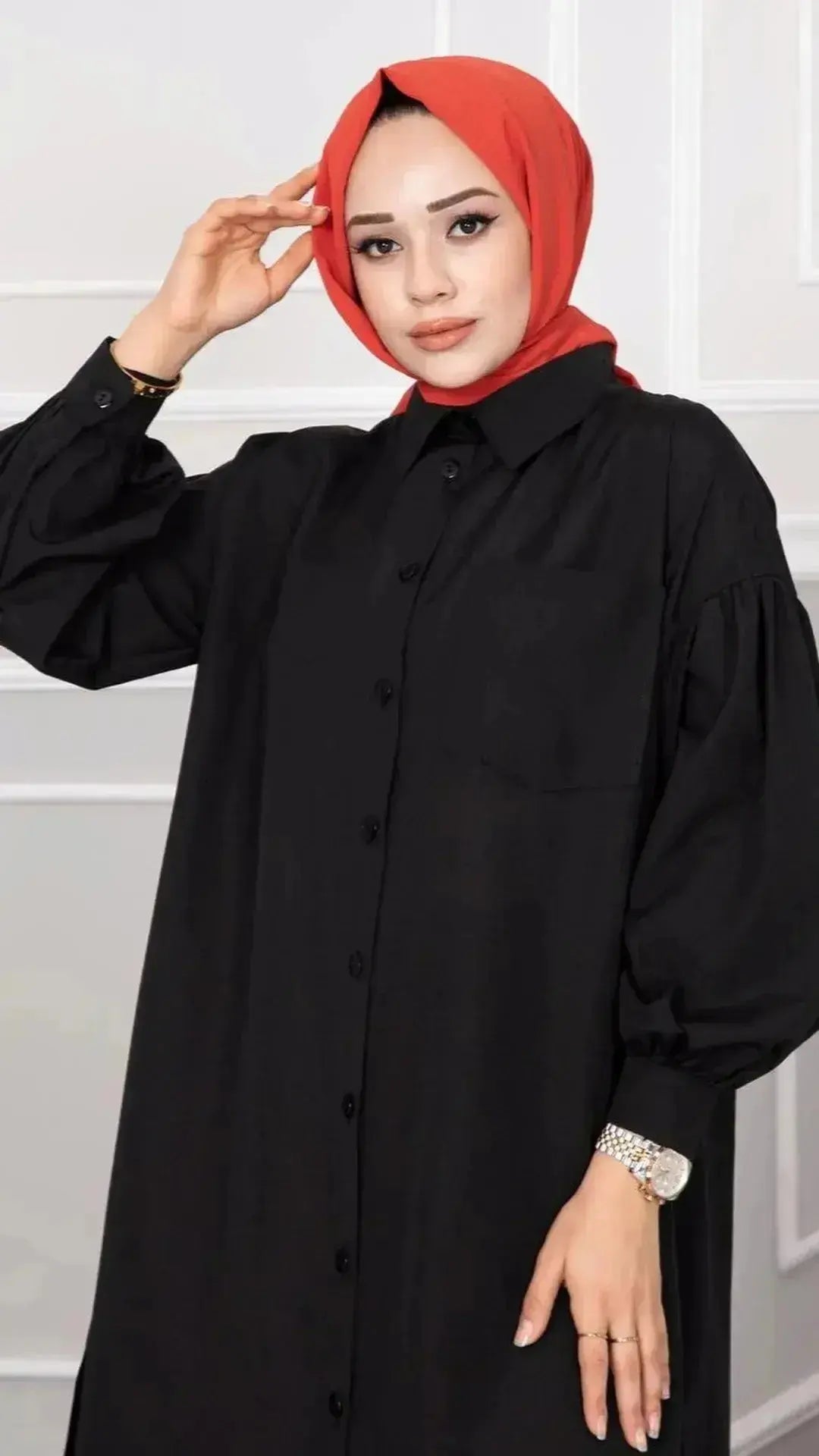 Damen knielange Tunika mit Ballonärmeln