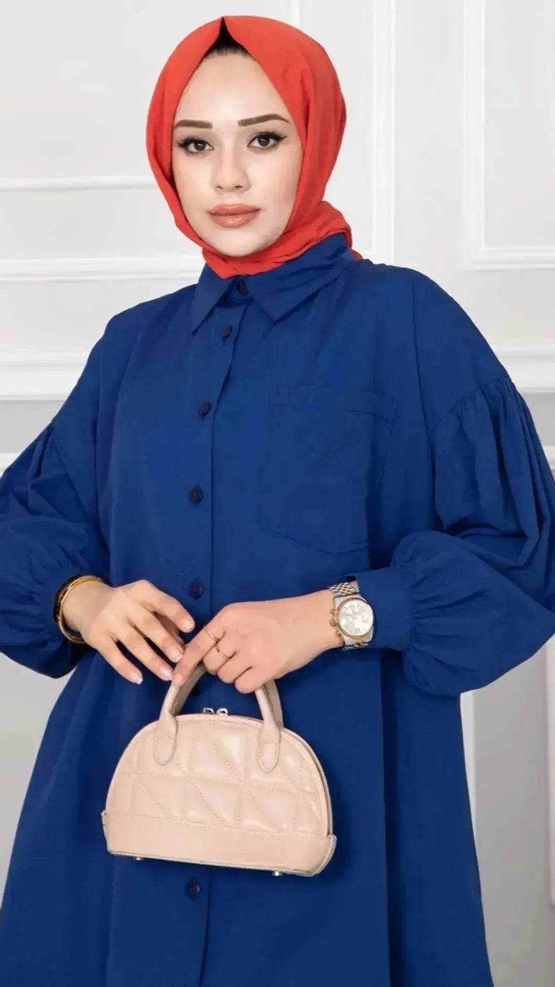 Damen knielange Tunika mit Ballonärmeln