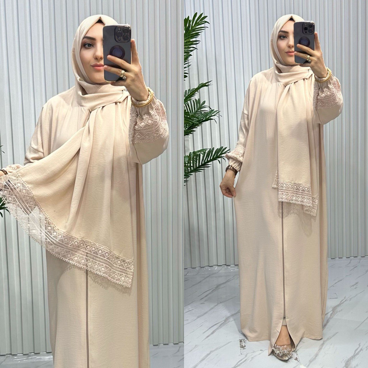 Damen Gebetskleid/Umrahkleid mit integriertem Hijab-Schal