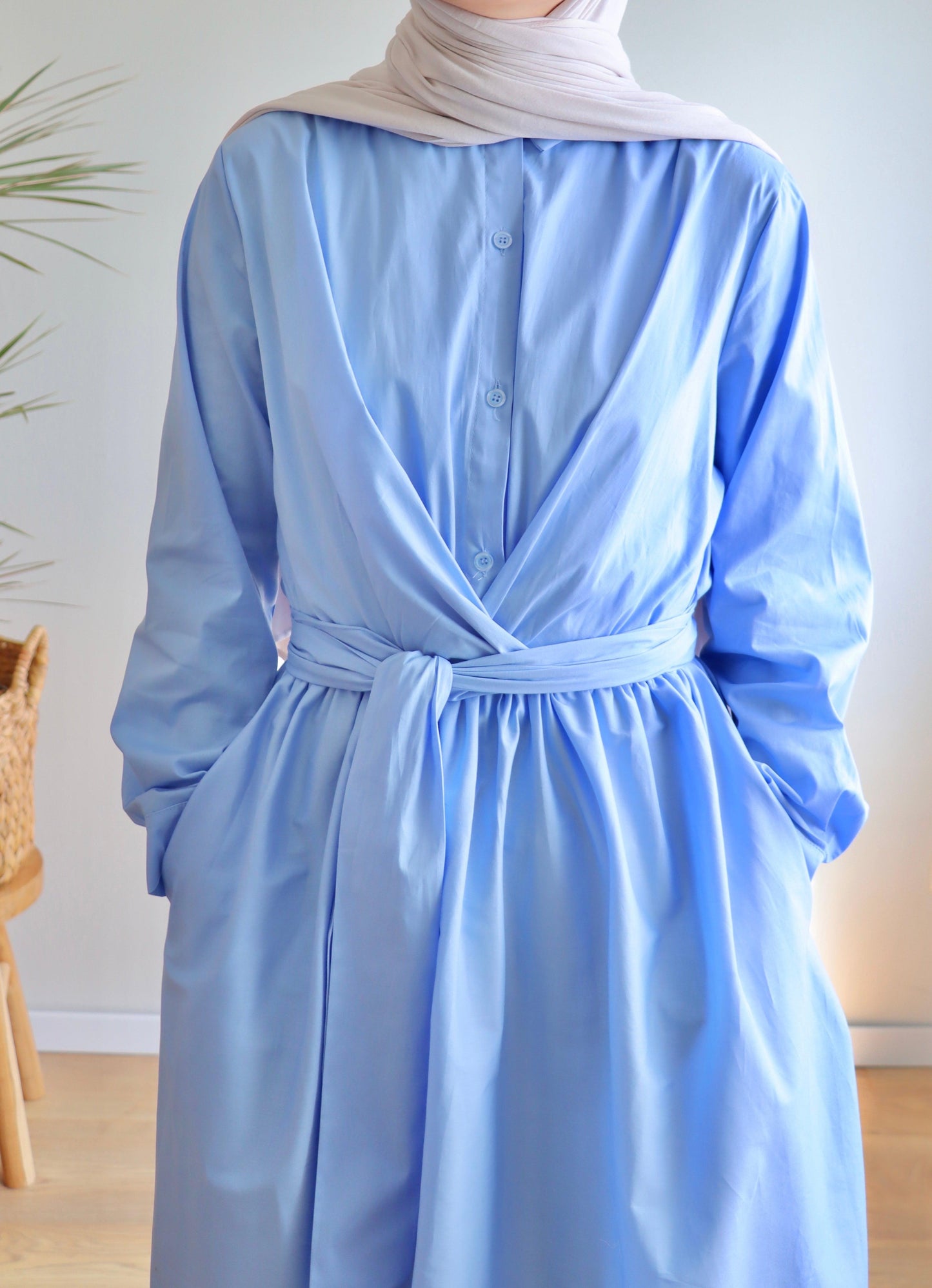 Damen Hemdkleid mit bindung und mit Taschen