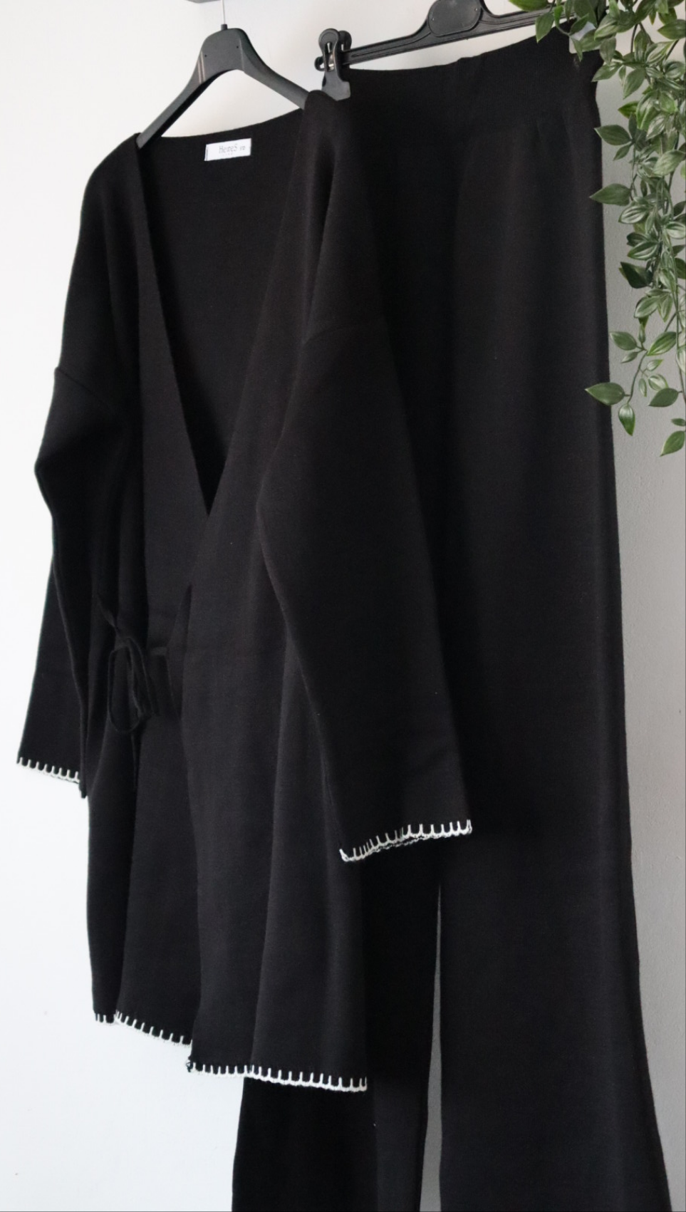 Damen Zweiteiler, Strick Oberteil/Hose Set mit Seitenbindung
