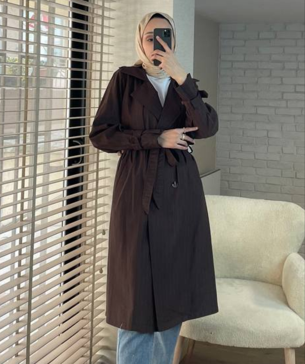 Damen dünn gestreifter Trenchcoat