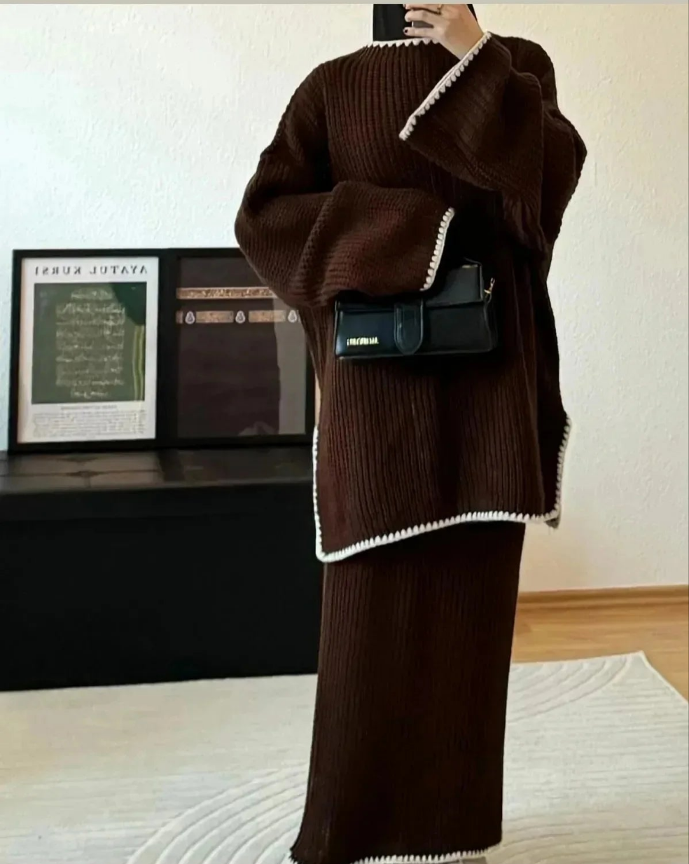 Women's two-piece, knitted top/skirt set