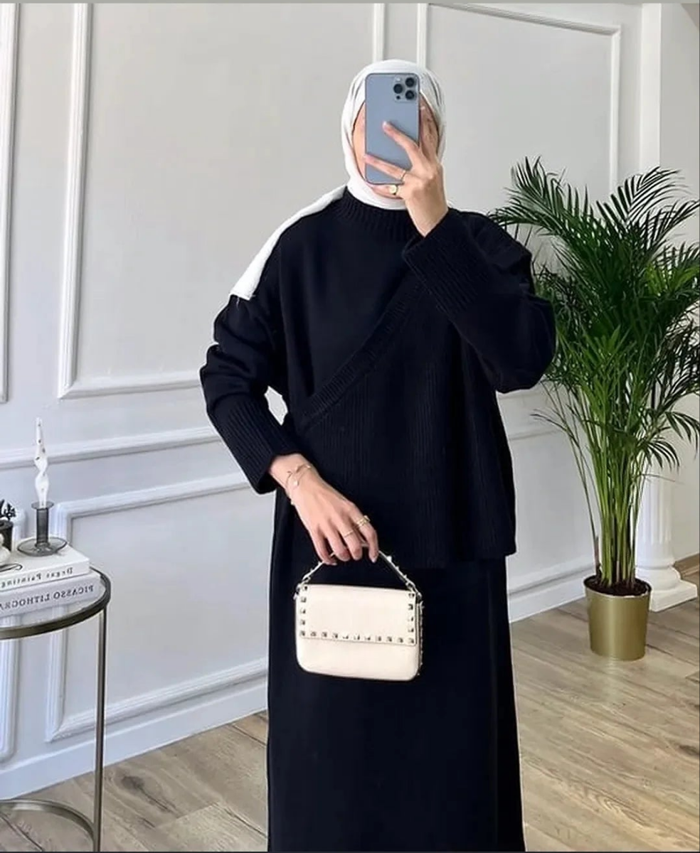 Damen Zweiteiler, Strickkleid mit Strickweste