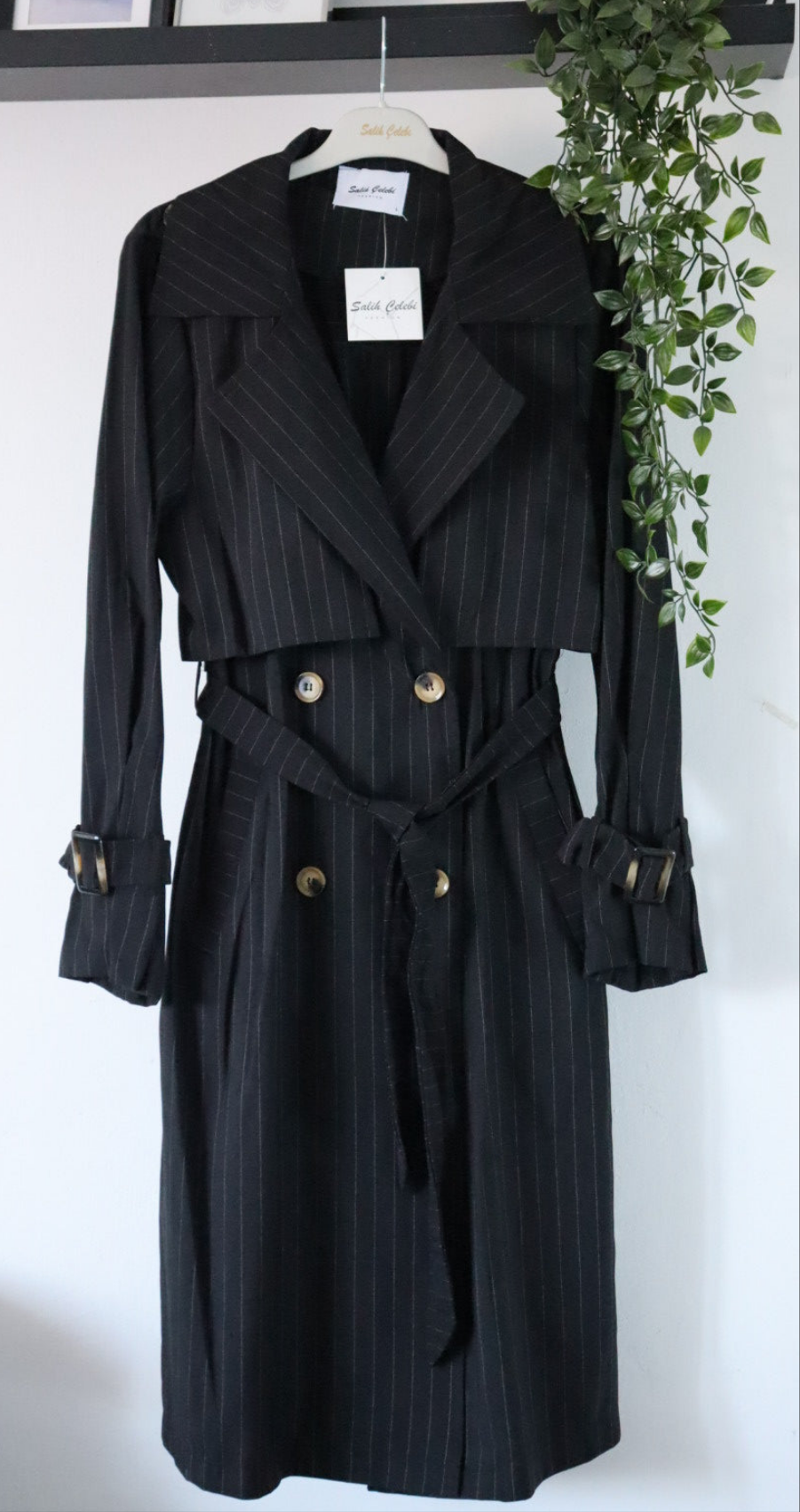 Damen dünn gestreifter Trenchcoat