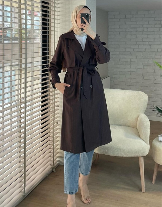 Damen dünn gestreifter Trenchcoat