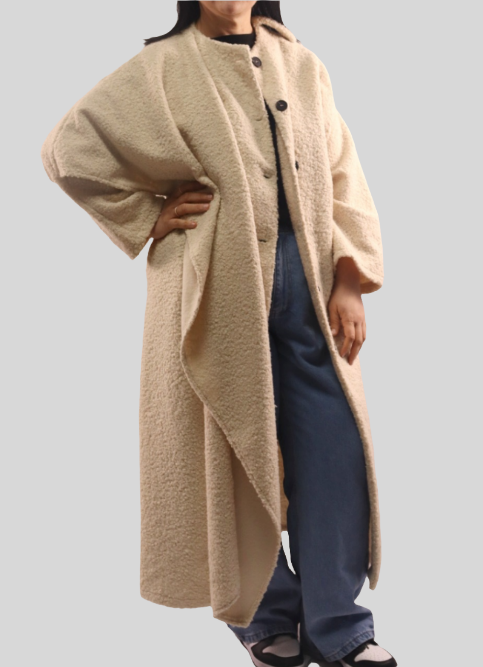Damen langer Mantel mit integriertem Schal