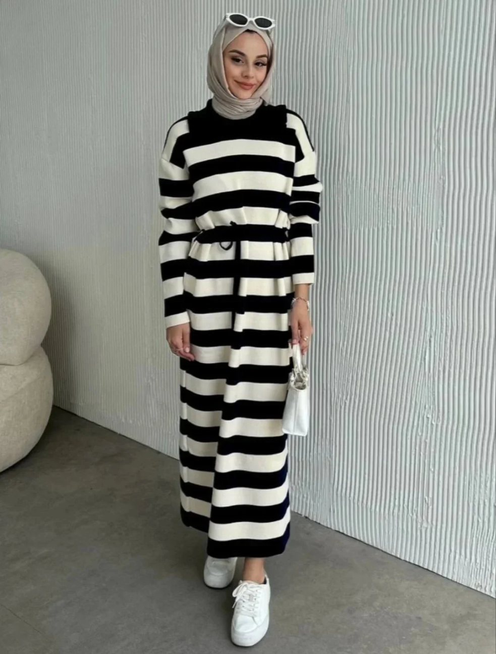 Damen, gestreiftes Strickkleid