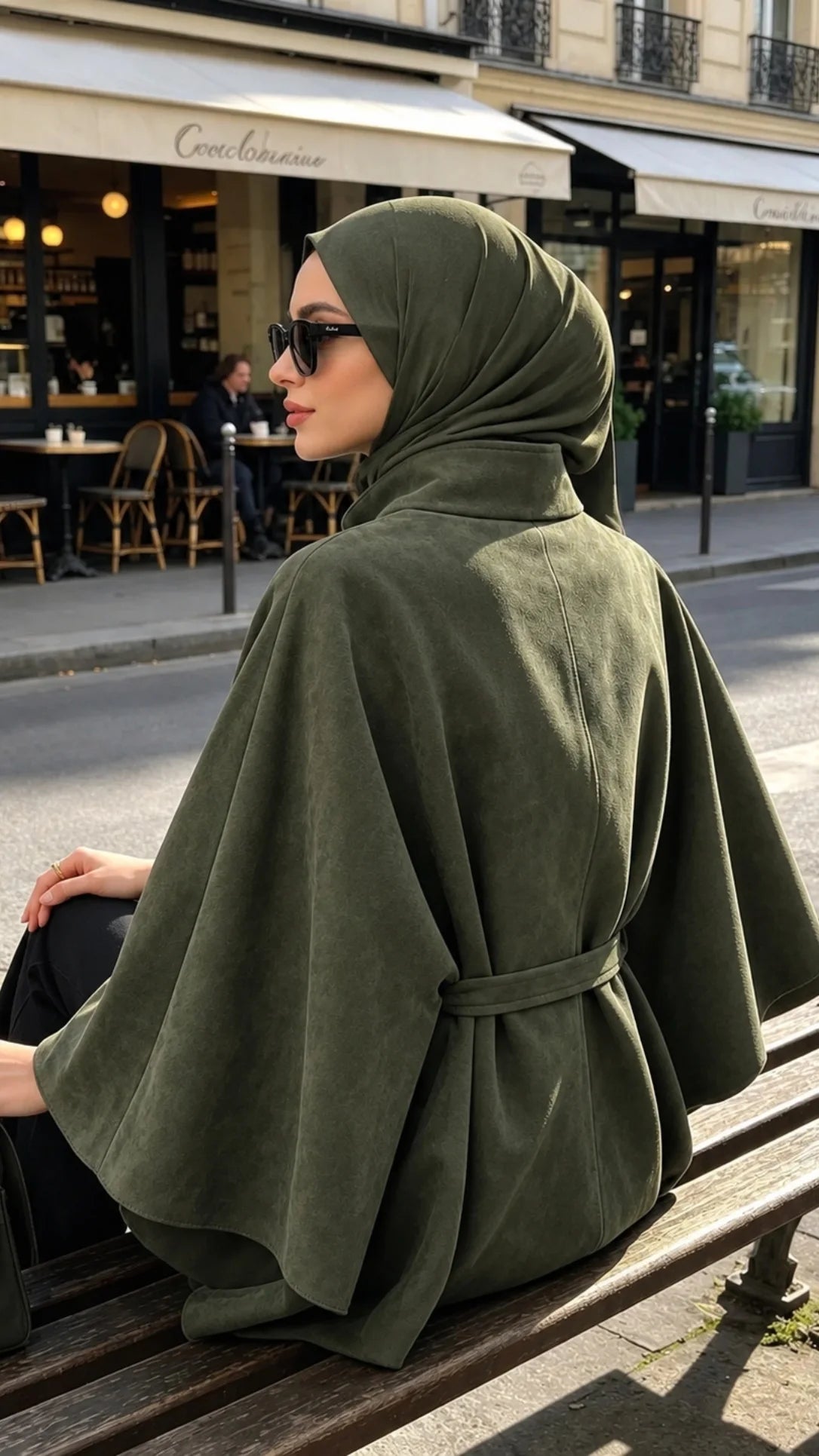 Eleganter Cape-Mantel mit Bindegürtel & Knopfleiste