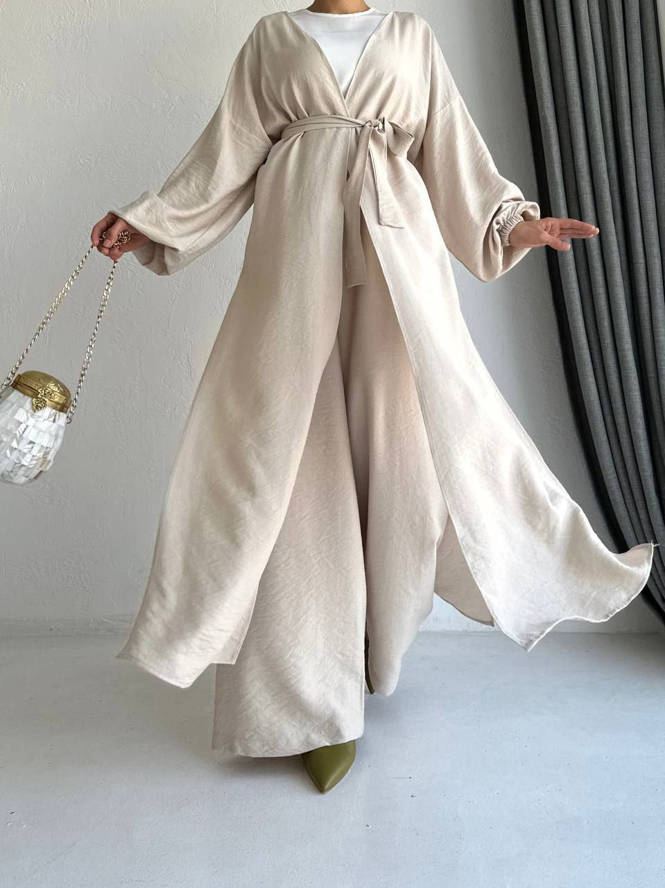 Damen lange Tunika/Hose Set mit Gürtel