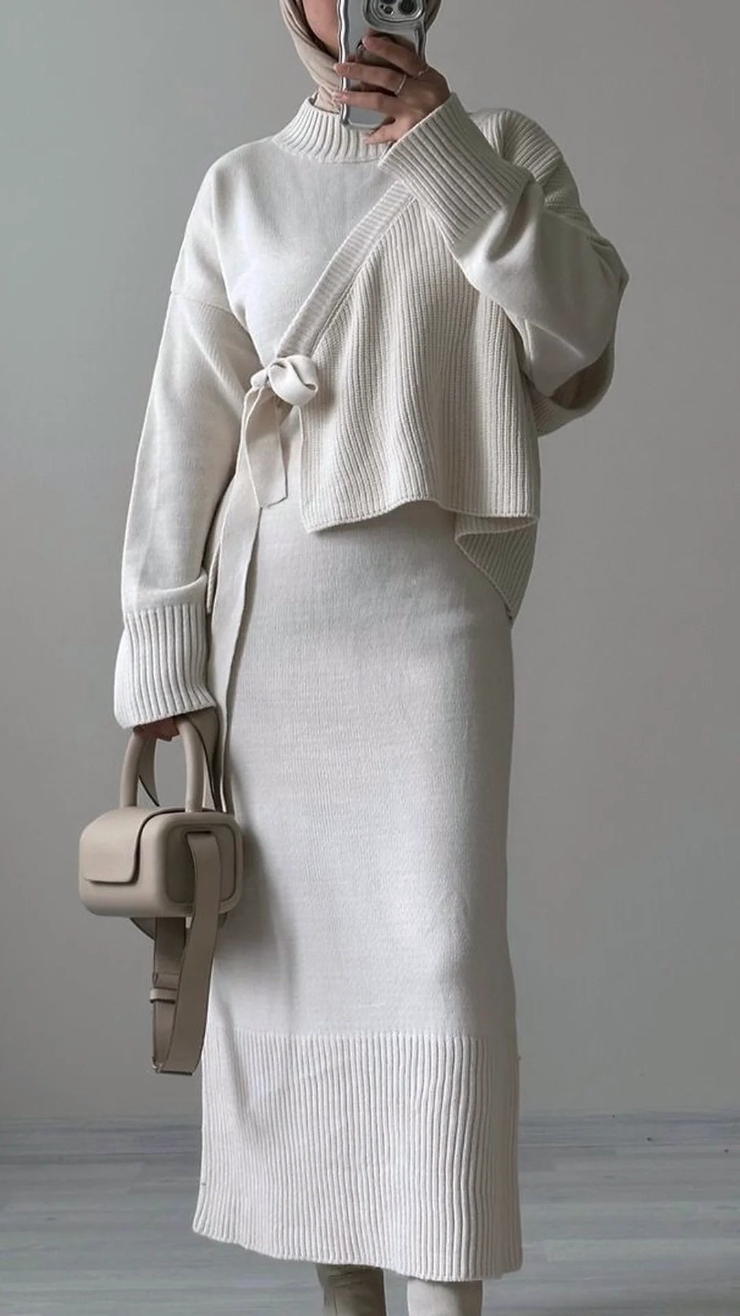Damen Zweiteiler, Strickkleid mit Strickweste
