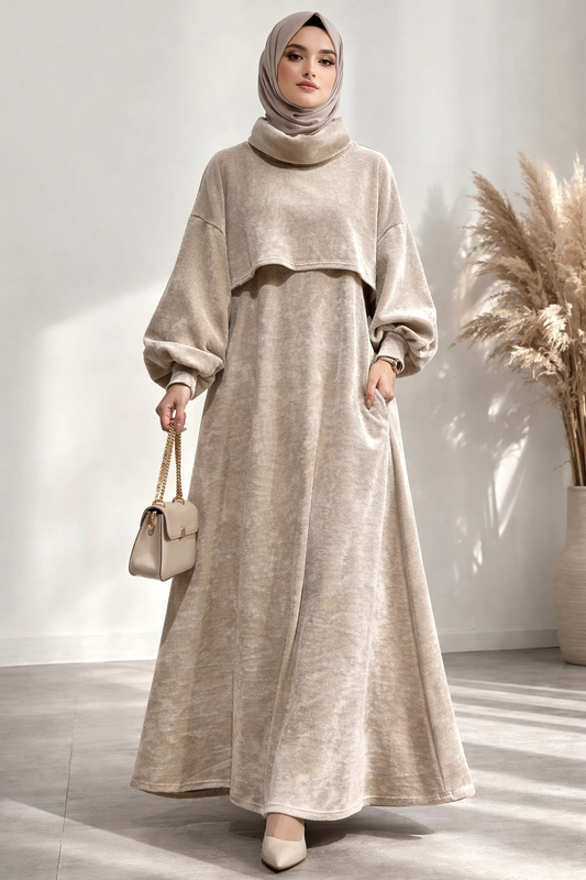 Zweiteiliges Kleid mit Bolero-Pullover,aus Samtstoff