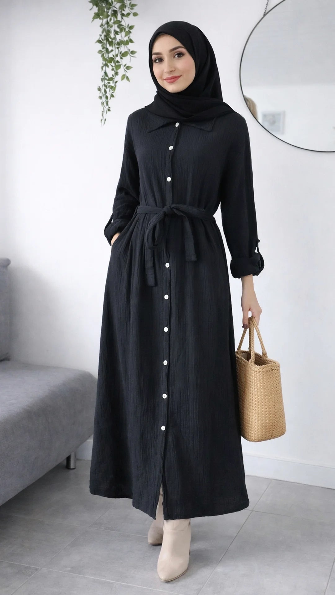 Damen Musselin- Blusenkleid