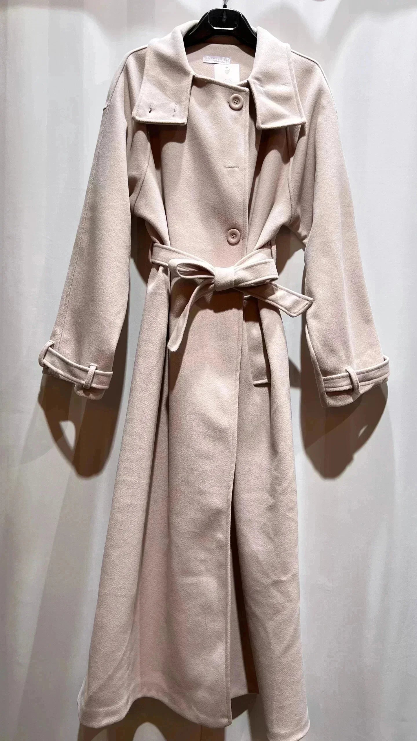 Damen langer Mantel mit Stehkragen/Gürtel und Taschen
