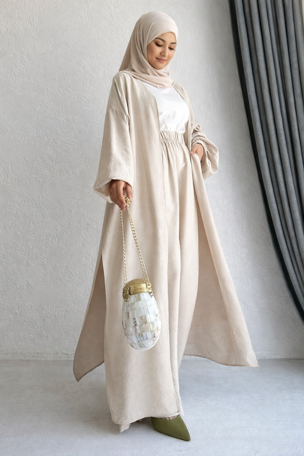 Damen lange Tunika/Hose Set mit Gürtel