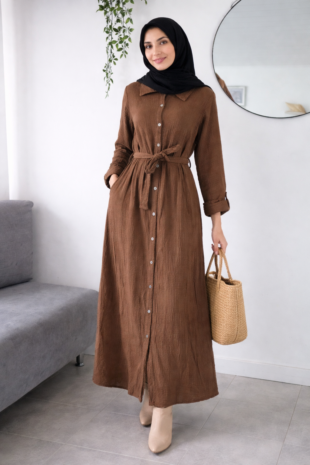 Damen Musselin- Blusenkleid