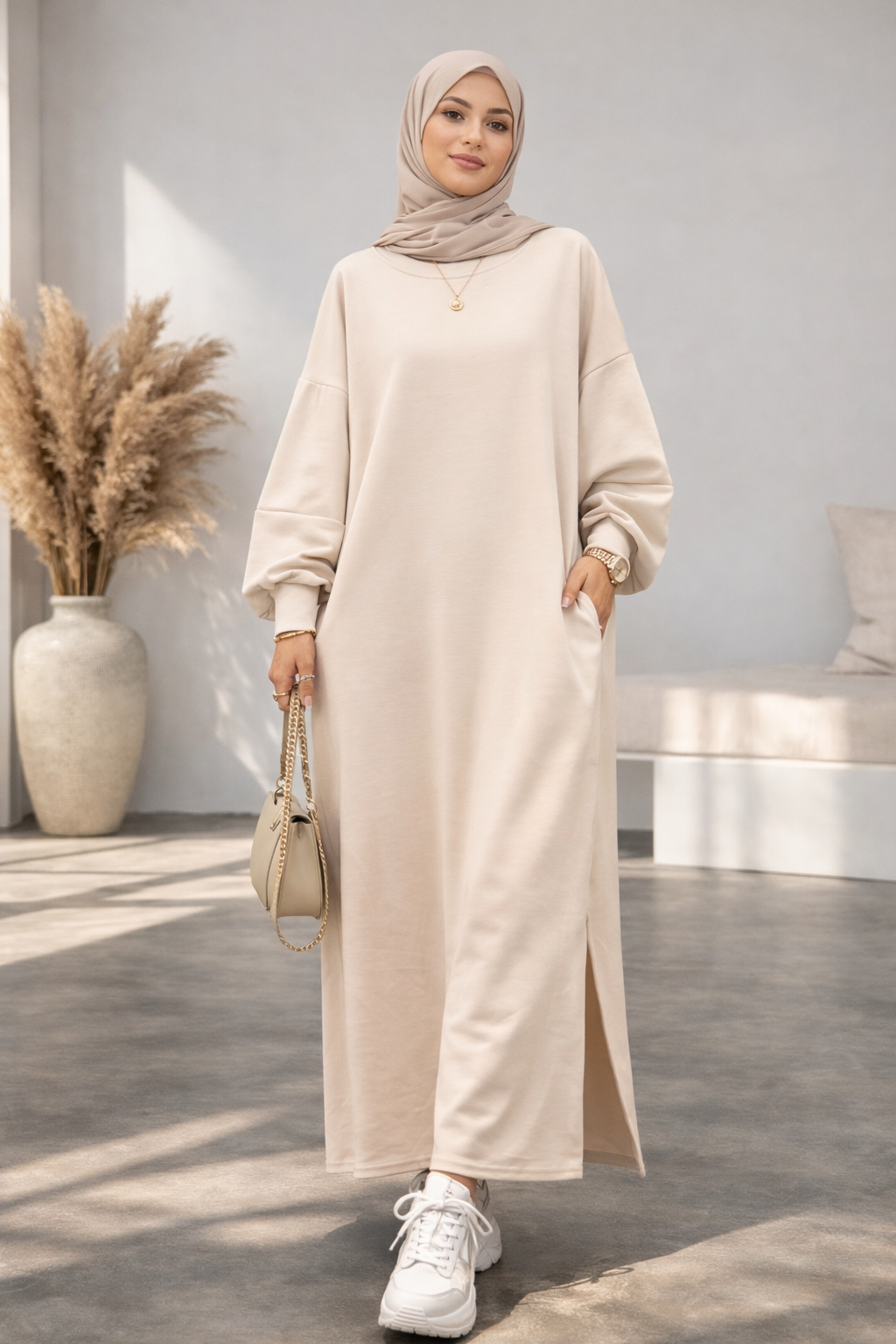 Damen Oversize Sweatshirt Kleid