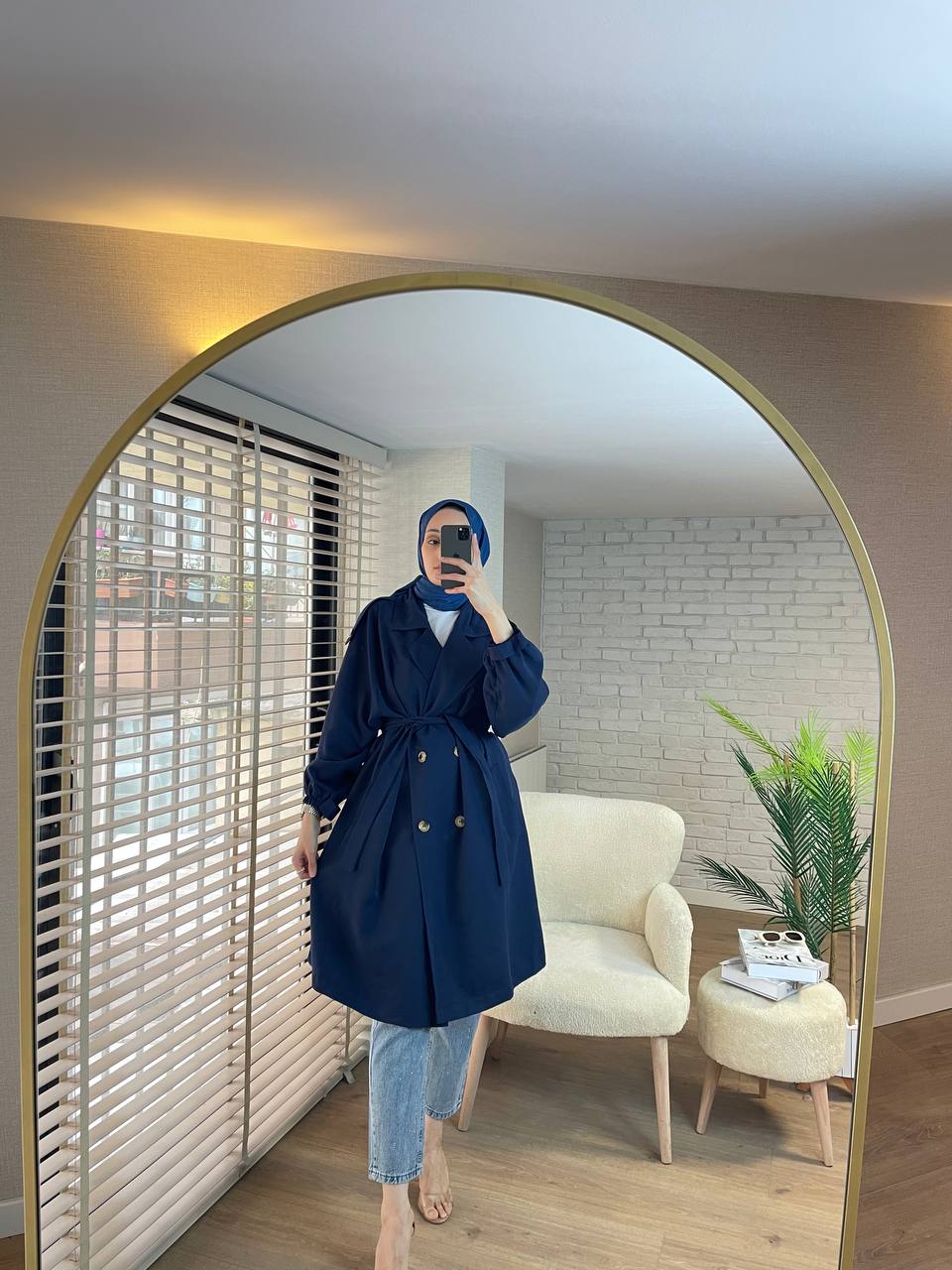 Damen dünn gestreifter Trenchcoat