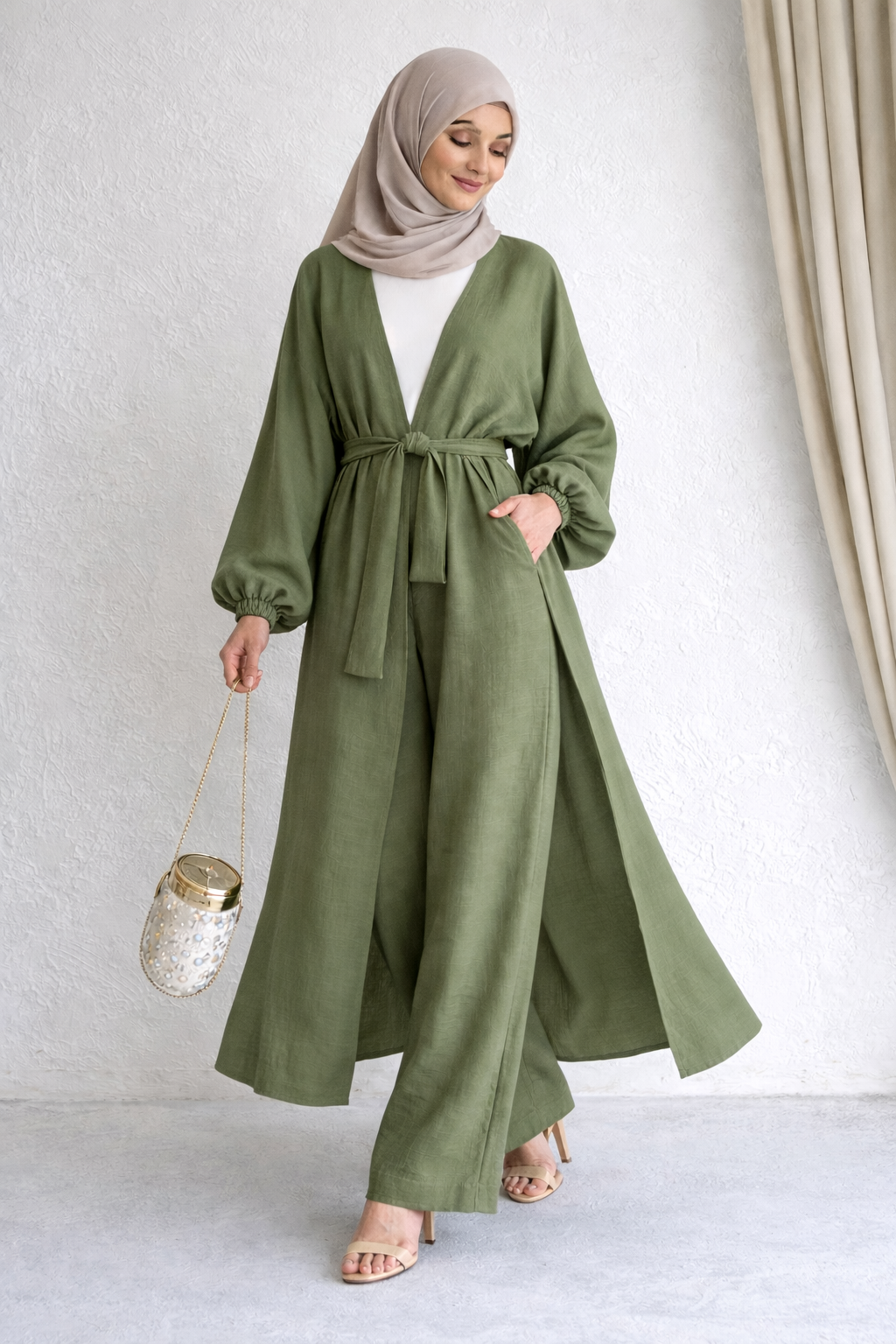 Damen lange Tunika/Hose Set mit Gürtel