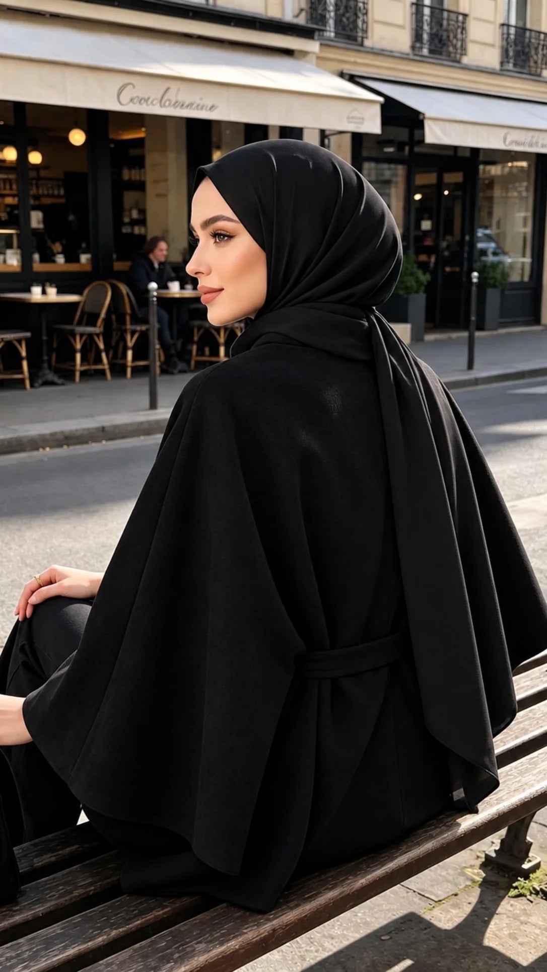 Eleganter Cape-Mantel mit Bindegürtel & Knopfleiste