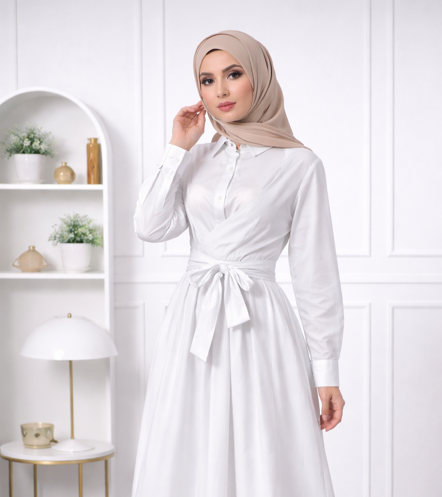 Damen Hemdkleid mit bindung und mit Taschen