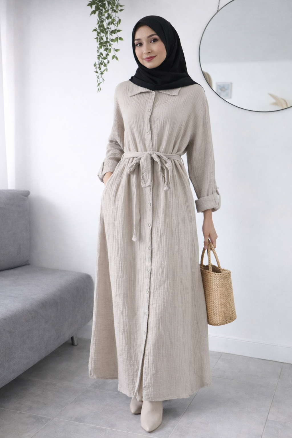 Damen Musselin- Blusenkleid