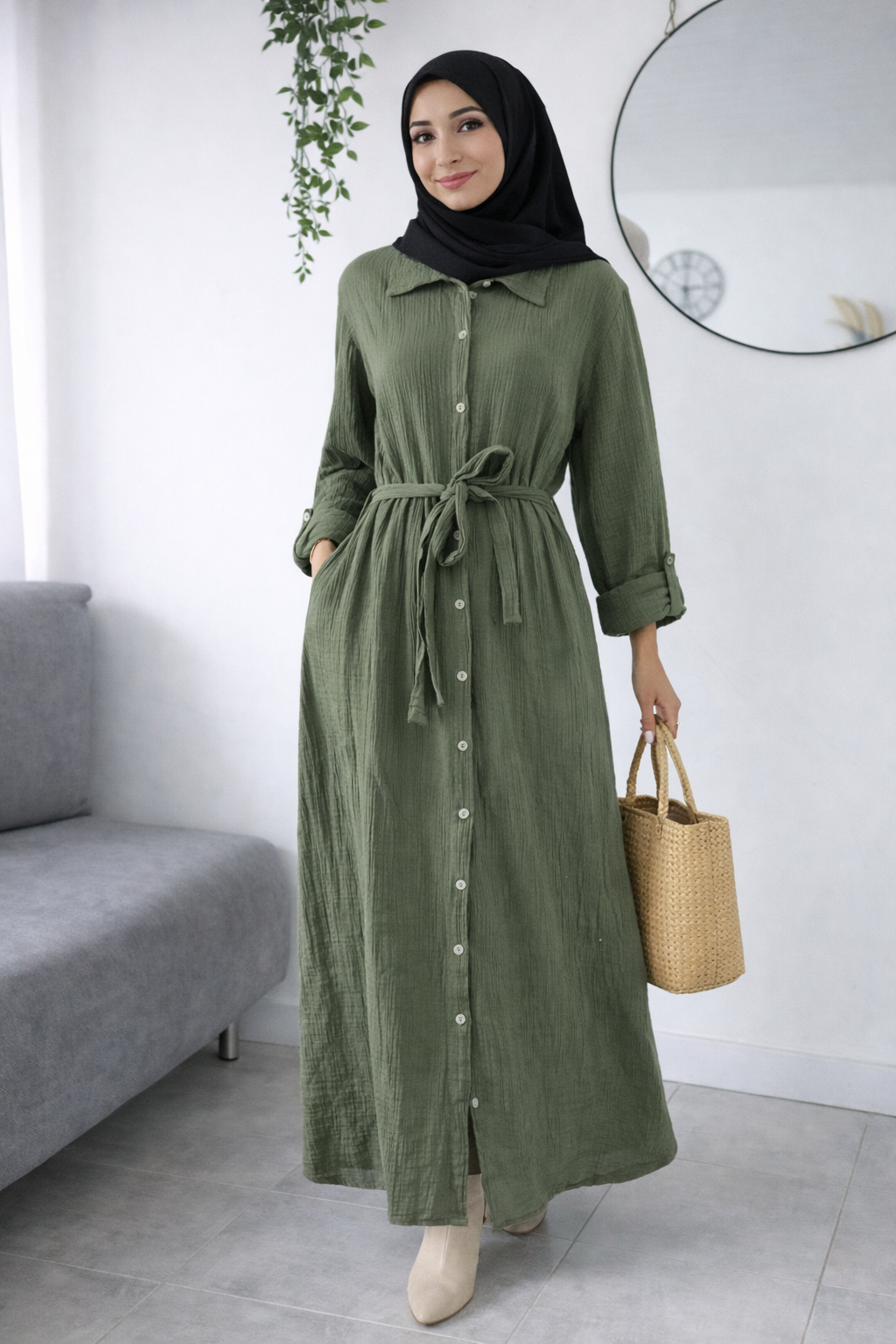 Damen Musselin- Blusenkleid