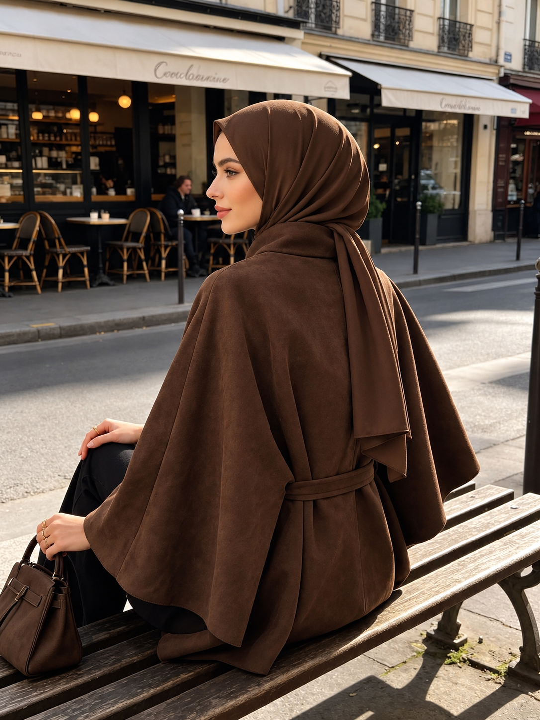Eleganter Cape-Mantel mit Bindegürtel & Knopfleiste