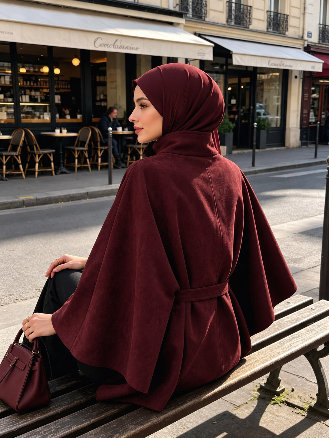 Eleganter Cape-Mantel mit Bindegürtel & Knopfleiste