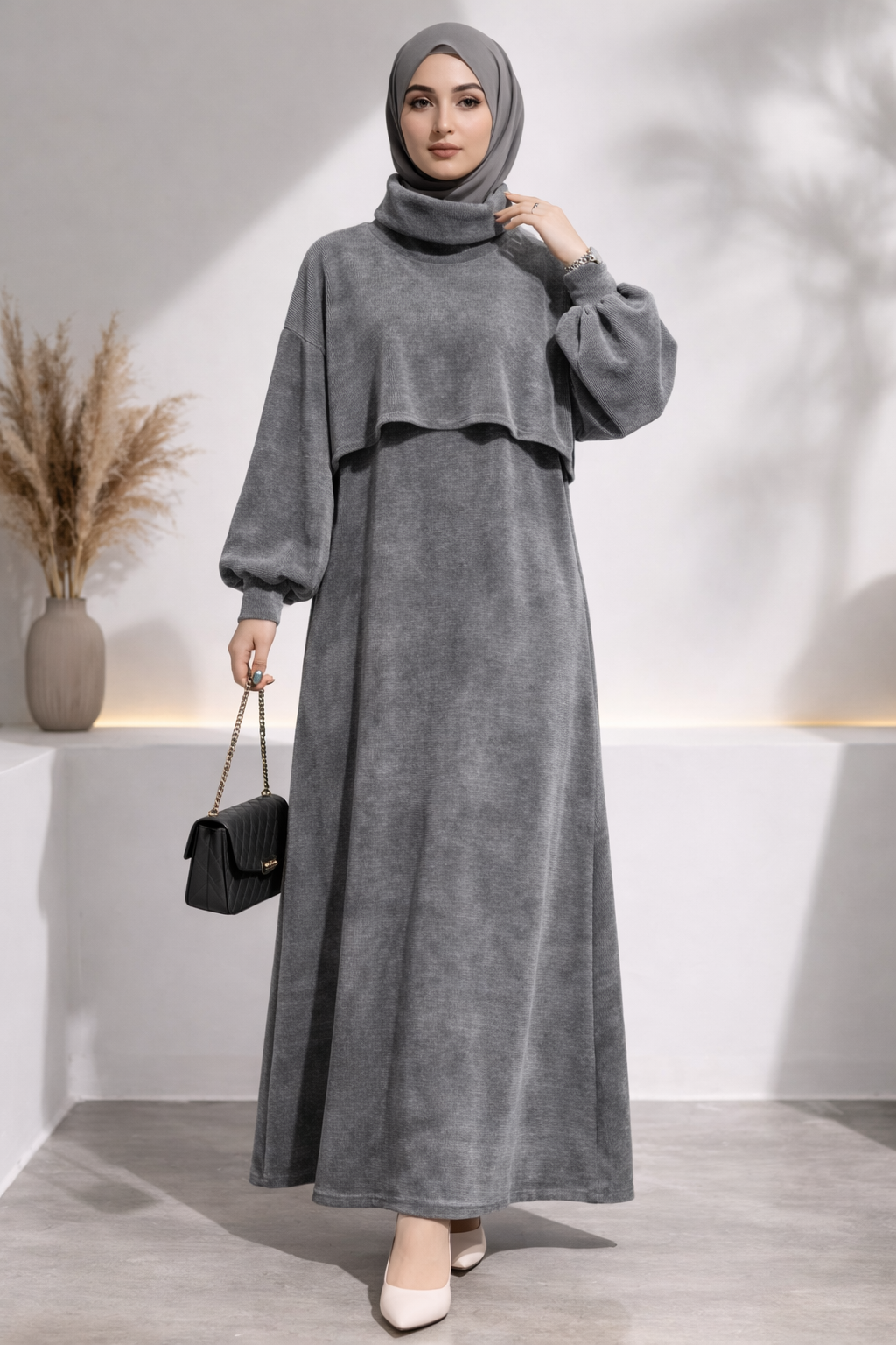 Zweiteiliges Kleid mit Bolero-Pullover,aus Samtstoff