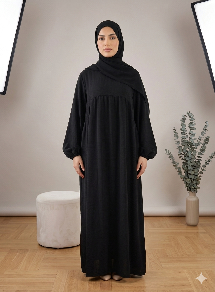 Balon kollu abaya elbisesi