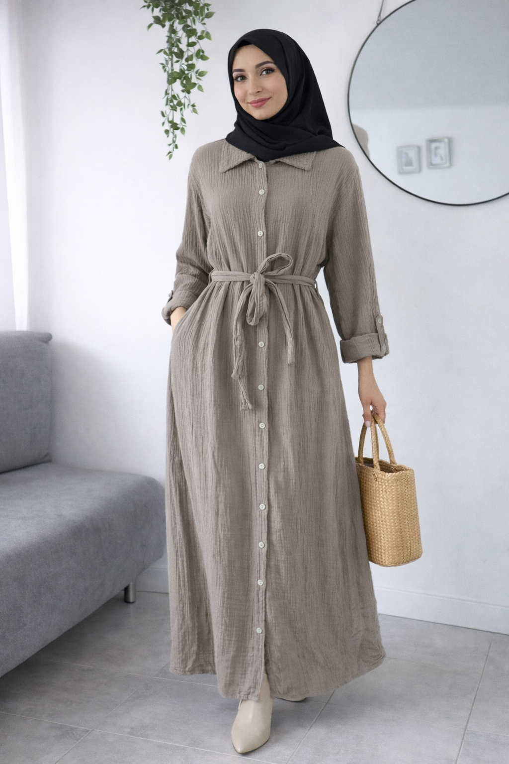 Damen Musselin- Blusenkleid
