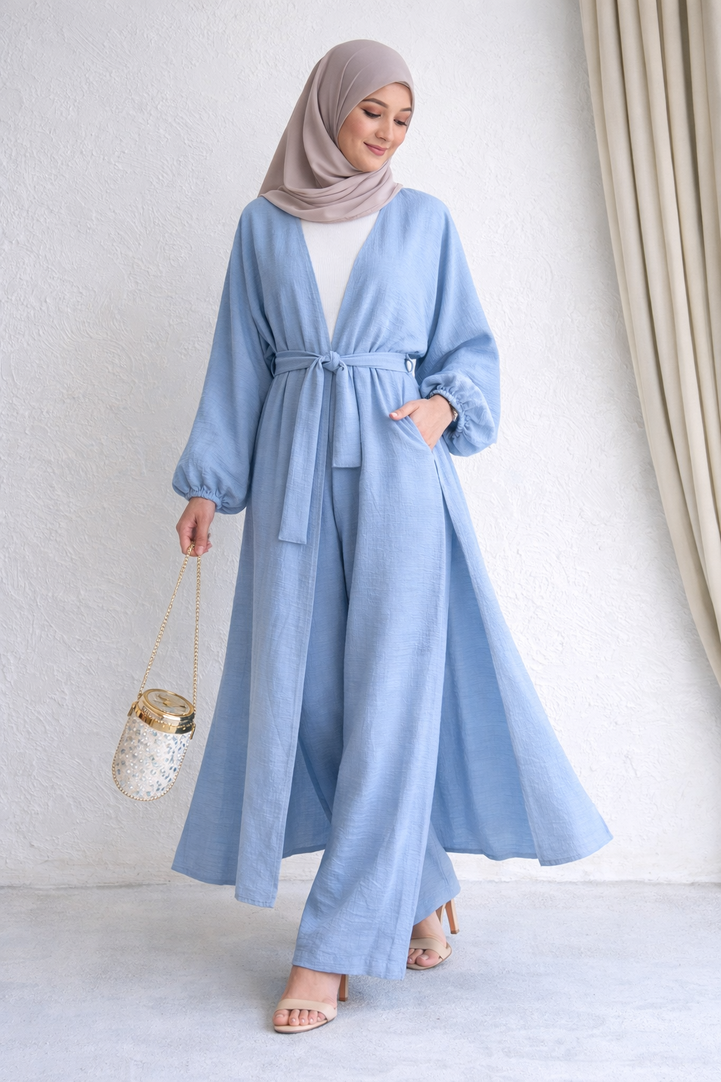 Damen lange Tunika/Hose Set mit Gürtel
