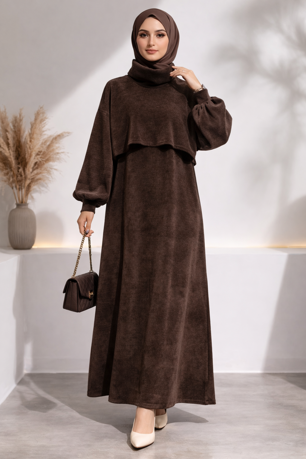 Zweiteiliges Kleid mit Bolero-Pullover,aus Samtstoff