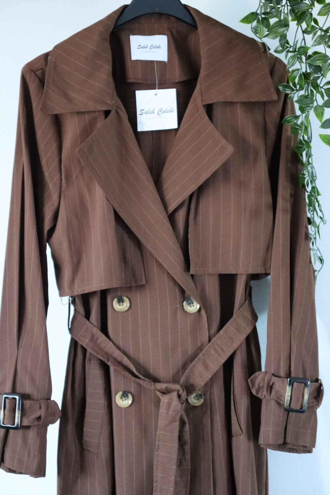 Damen dünn gestreifter Trenchcoat