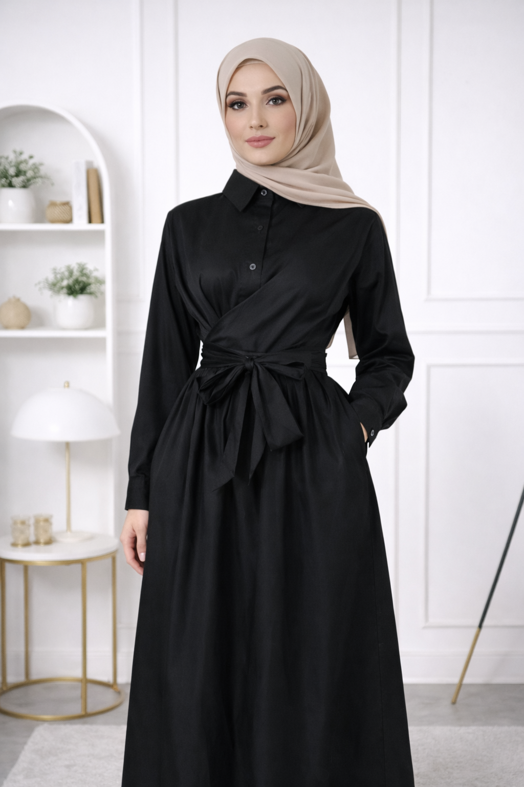 Damen Hemdkleid mit bindung und mit Taschen