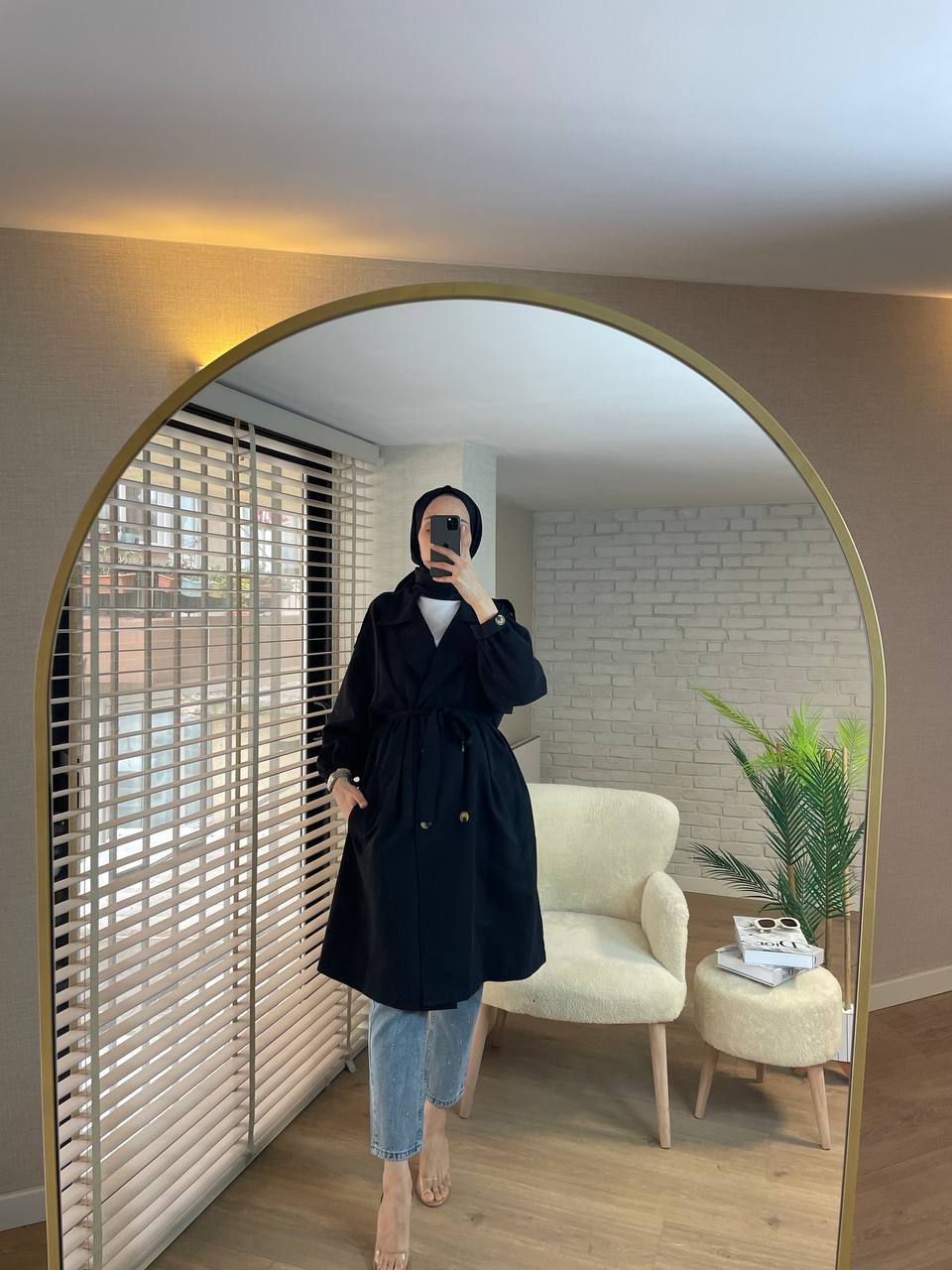 Damen dünn gestreifter Trenchcoat