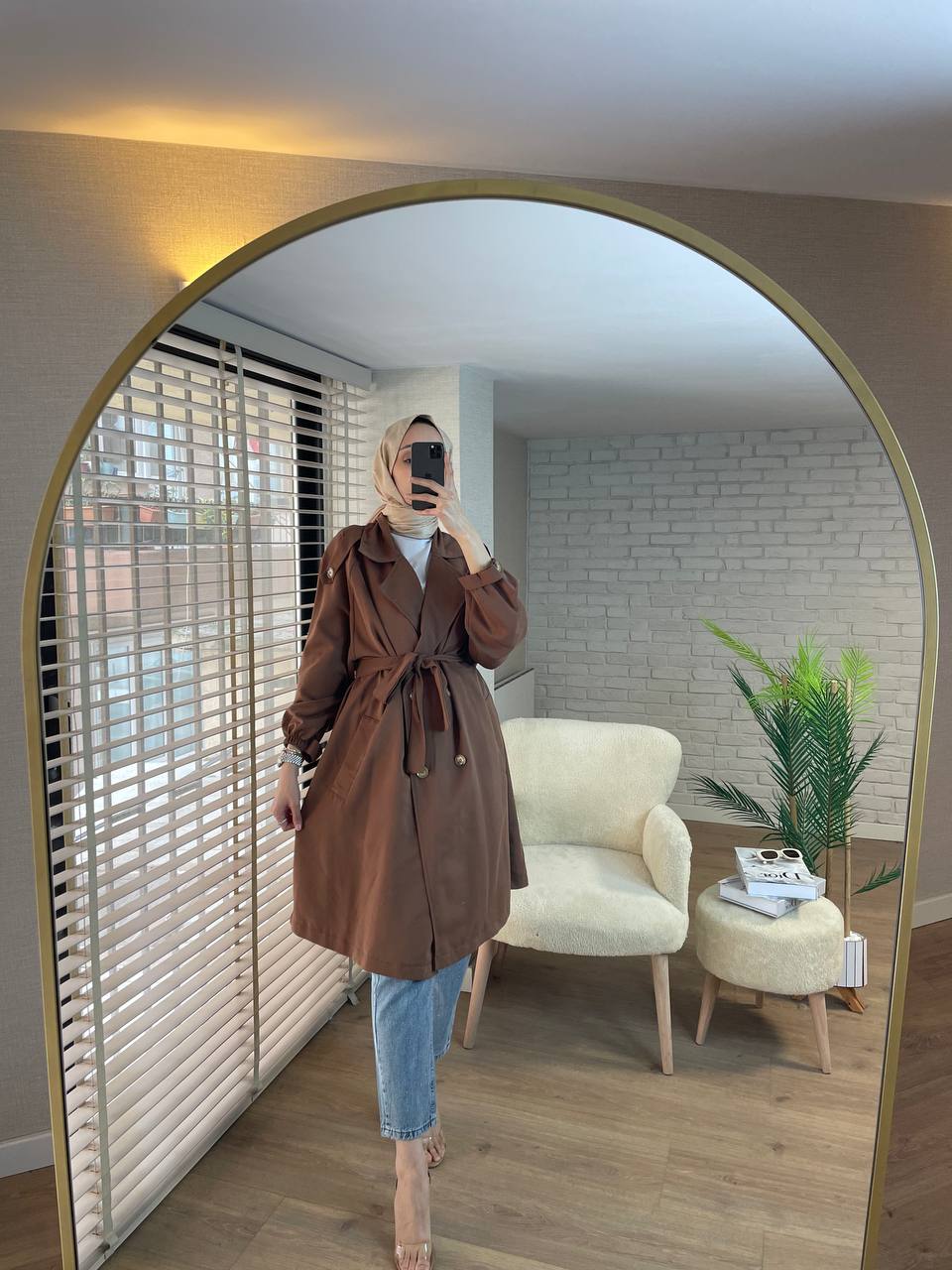 Damen dünn gestreifter Trenchcoat